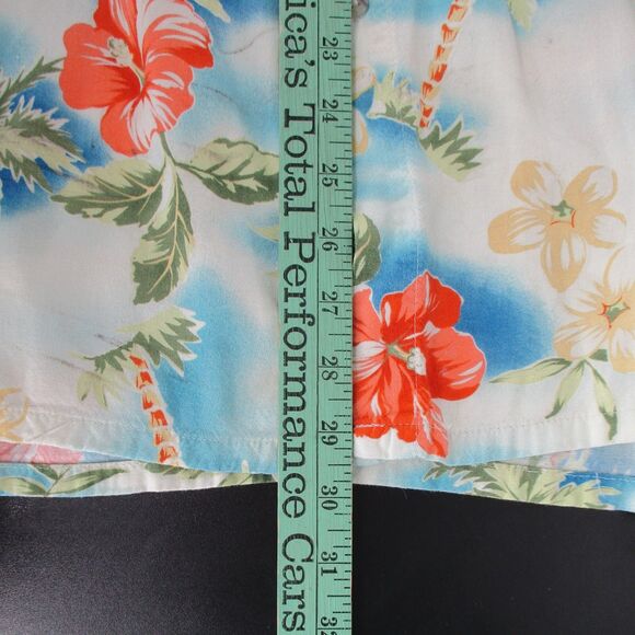 Vintage Pierre Cardin Hawaiian Button Up Shirt sz XL Men Blue Red Palms Hibiscus - Picture 5 of 7